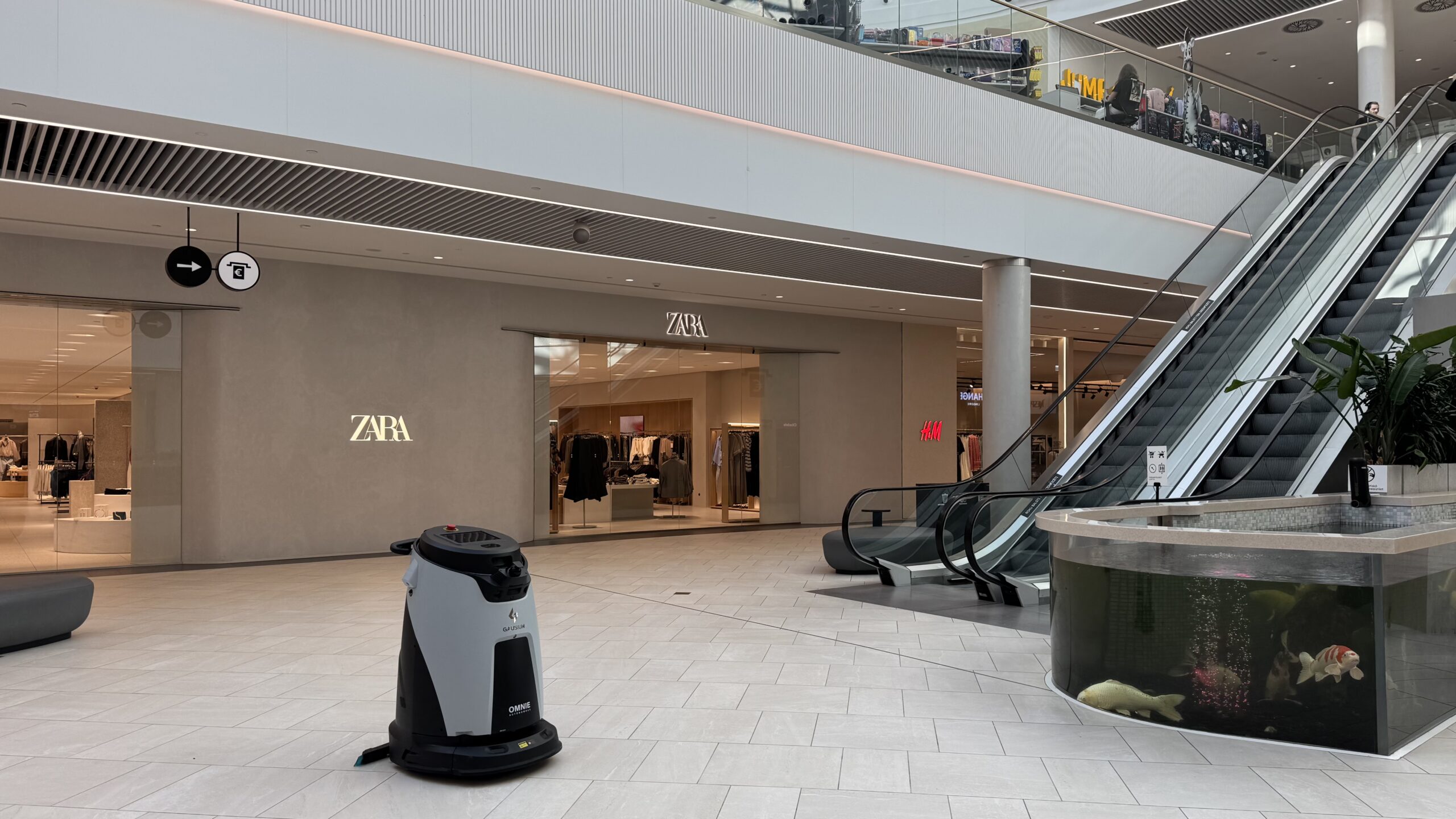 Gausium Omnie floor cleaning robot in Latvia at Origo Shopping Centre, Riga